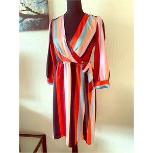 BAR III Striped Wrap Dress with Long Sleeves XS